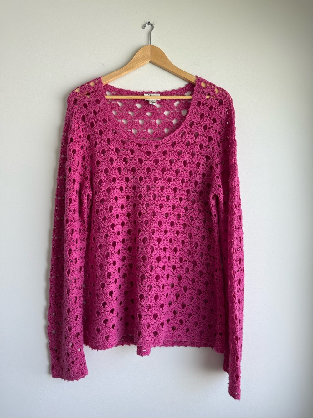 Lilly Pulitzer Pink Crochet Sweater XL Wool Cashmere Open Knit Top